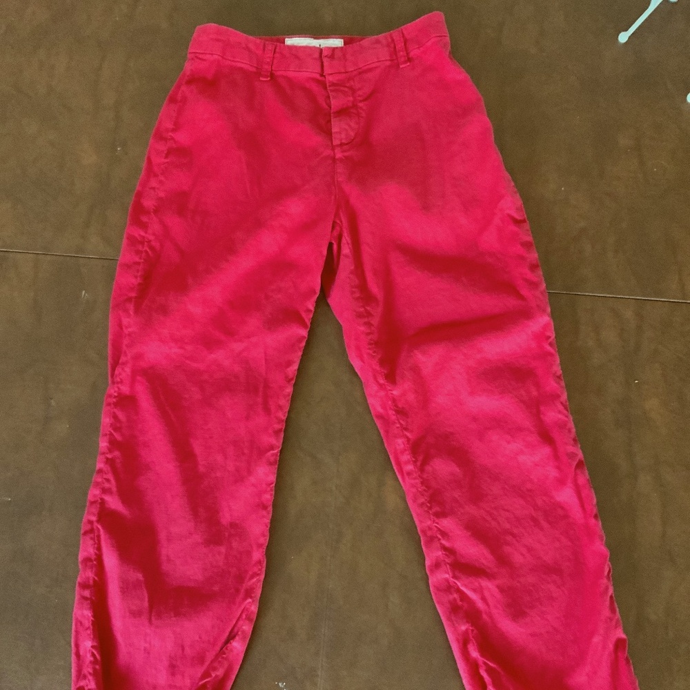 Frank and Eileen Kinsale Flax Cotton Red Frayed Hem Pants Preloved 4